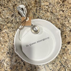 Mud Pie White Ceramic Queso Dish with Spoon